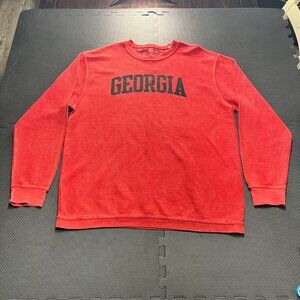 Vintage Georgia Red Waffle Knit Crewneck Sweatshirt Ribbed Cuffs & Hem Unisex Si